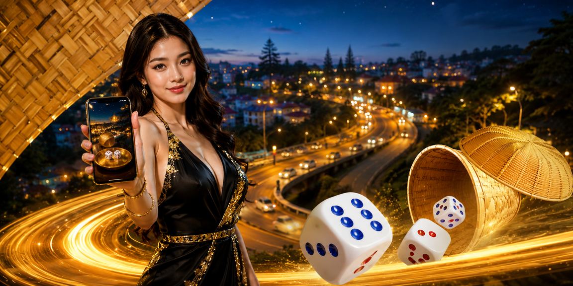 Người chơi Tài Xỉu tại Đà Lạt với nón lá truyền thống và xúc xắc
